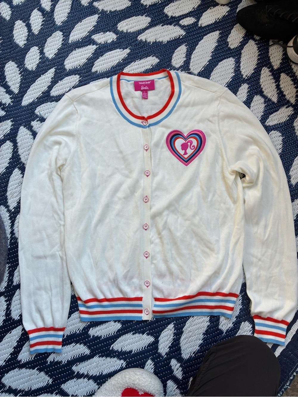 ModCloth x Barbie the ultimate muse embroidered cardigan heart shaped Barbie